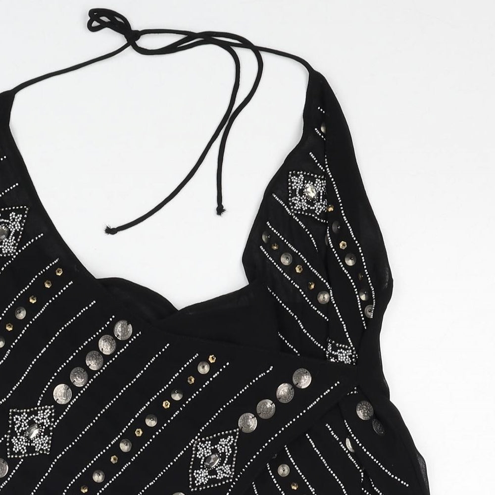 Zara Womens Black Geometric Polyester Basic Tank Size XS Halter