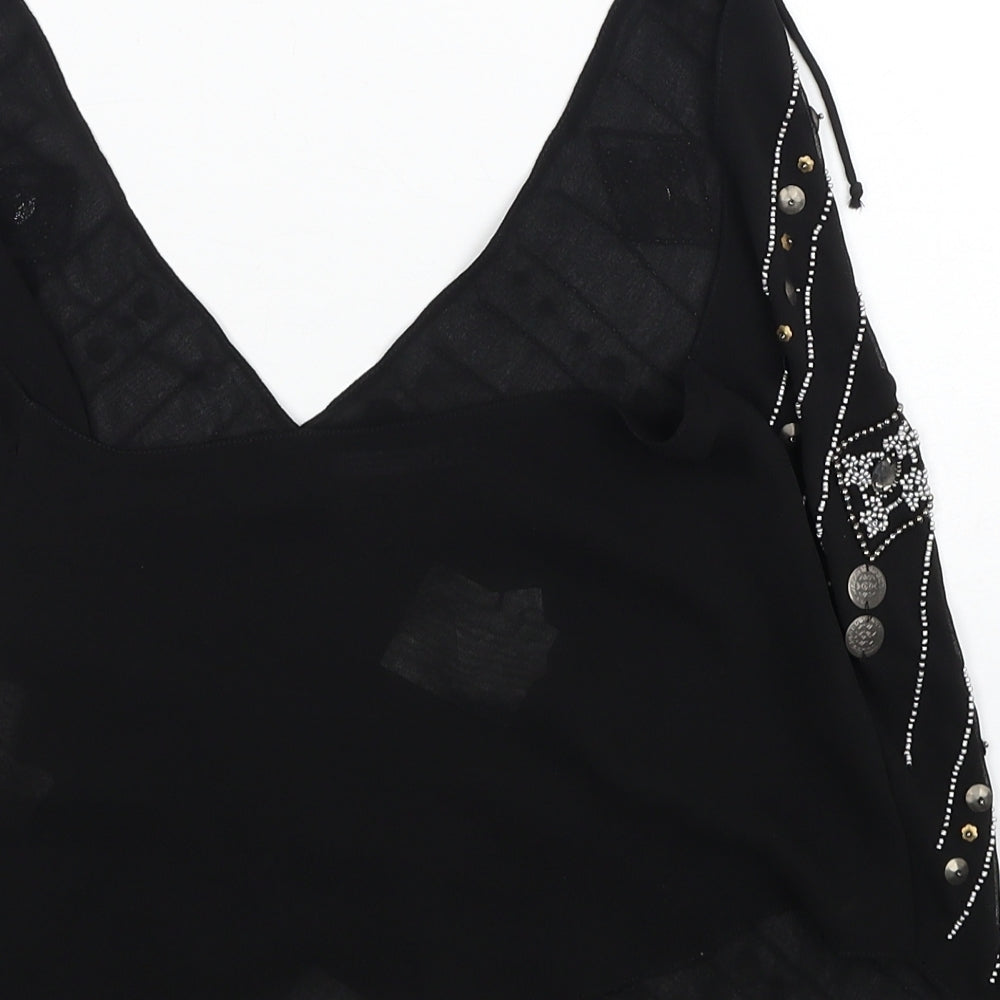 Zara Womens Black Geometric Polyester Basic Tank Size XS Halter