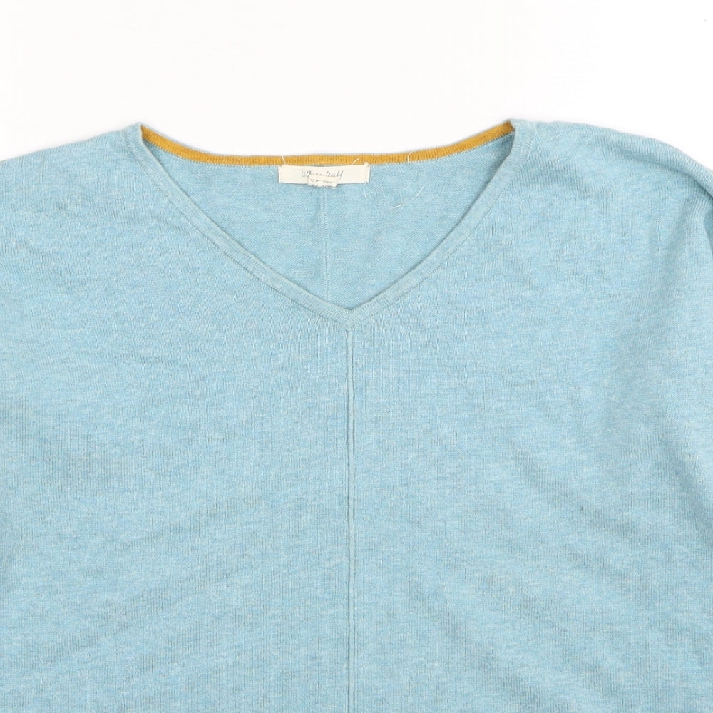 White Stuff Womens Blue V-Neck Cotton Pullover Jumper Size 14