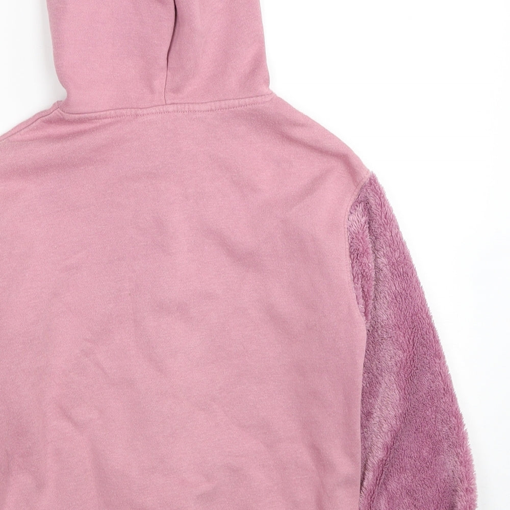 H&M Girls Pink Cotton Full Zip Hoodie Size 7-8 Years Zip - Unicorn print