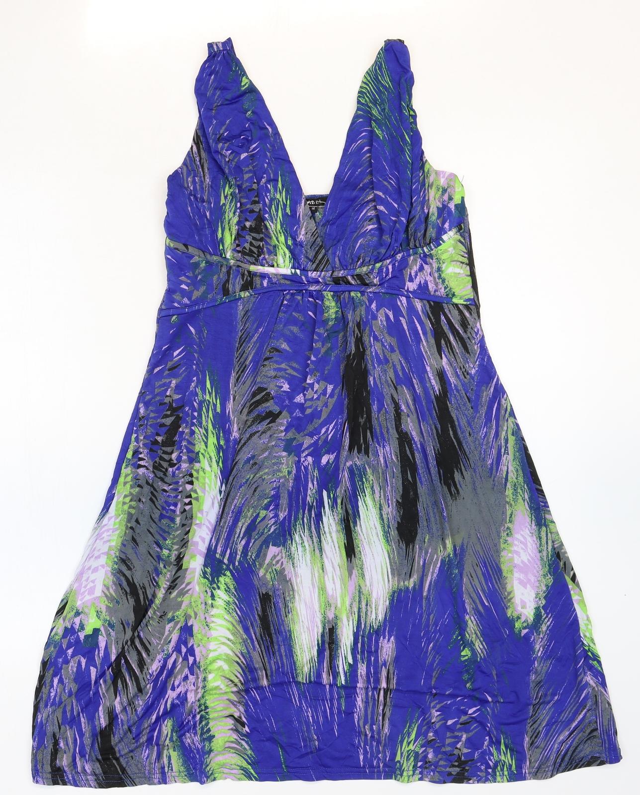 Izabel Womens Blue Geometric Polyester Fit & Flare Size 14 V-Neck Pullover