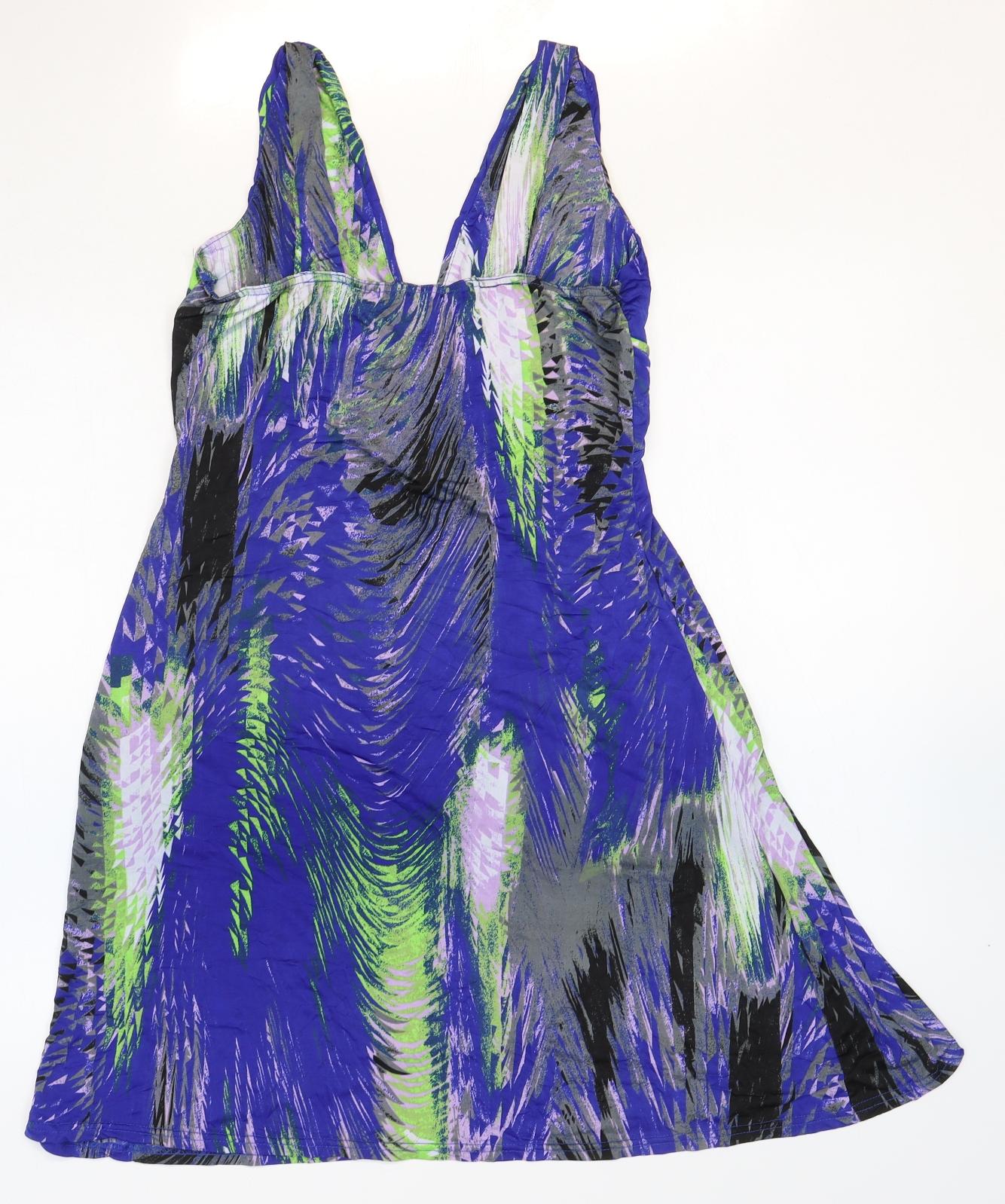 Izabel Womens Blue Geometric Polyester Fit & Flare Size 14 V-Neck Pullover