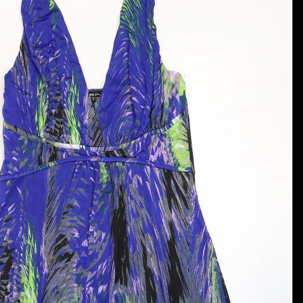 Izabel Womens Blue Geometric Polyester Fit & Flare Size 14 V-Neck Pullover