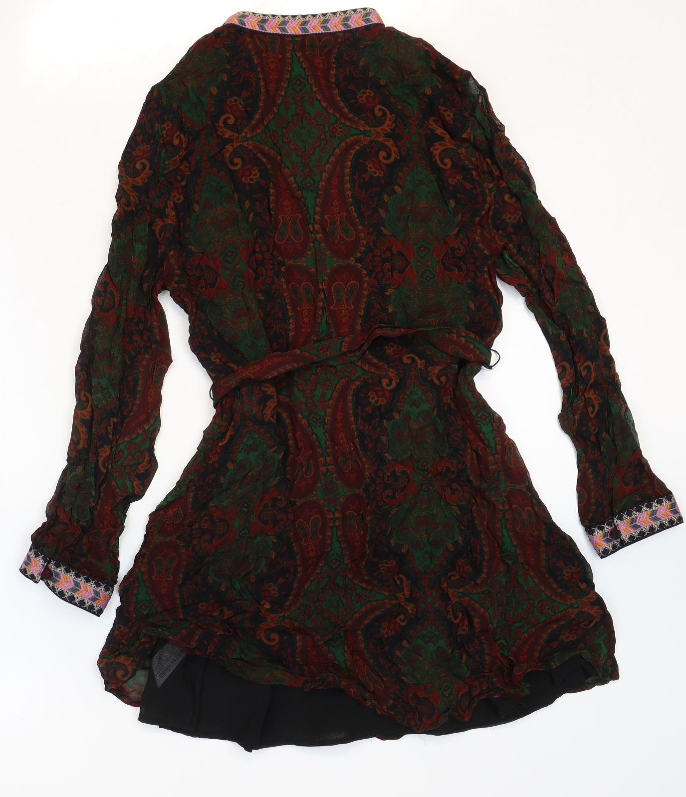 Zara Womens Multicoloured Paisley Polyester Fit & Flare Size M Mock Neck Button