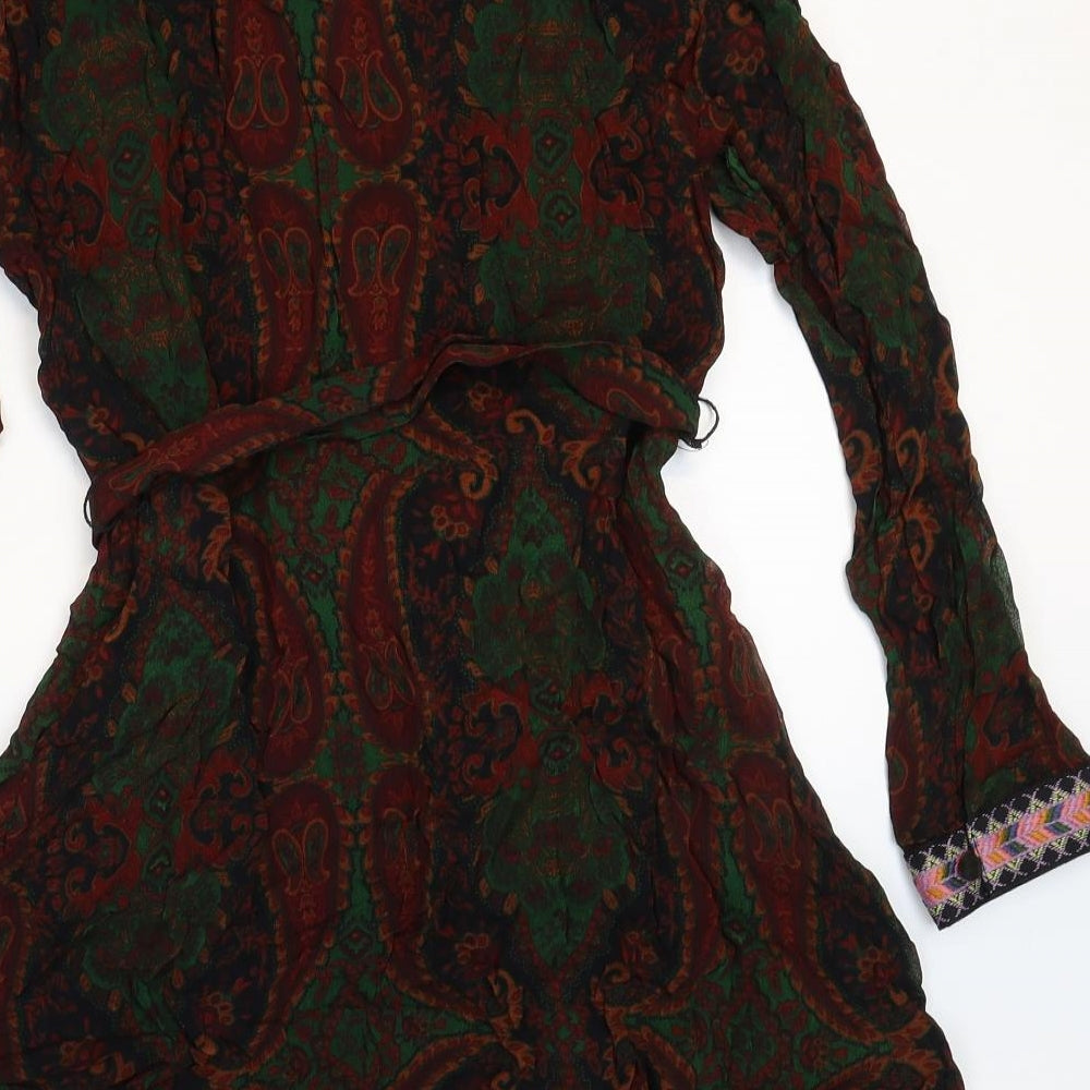 Zara Womens Multicoloured Paisley Polyester Fit & Flare Size M Mock Neck Button