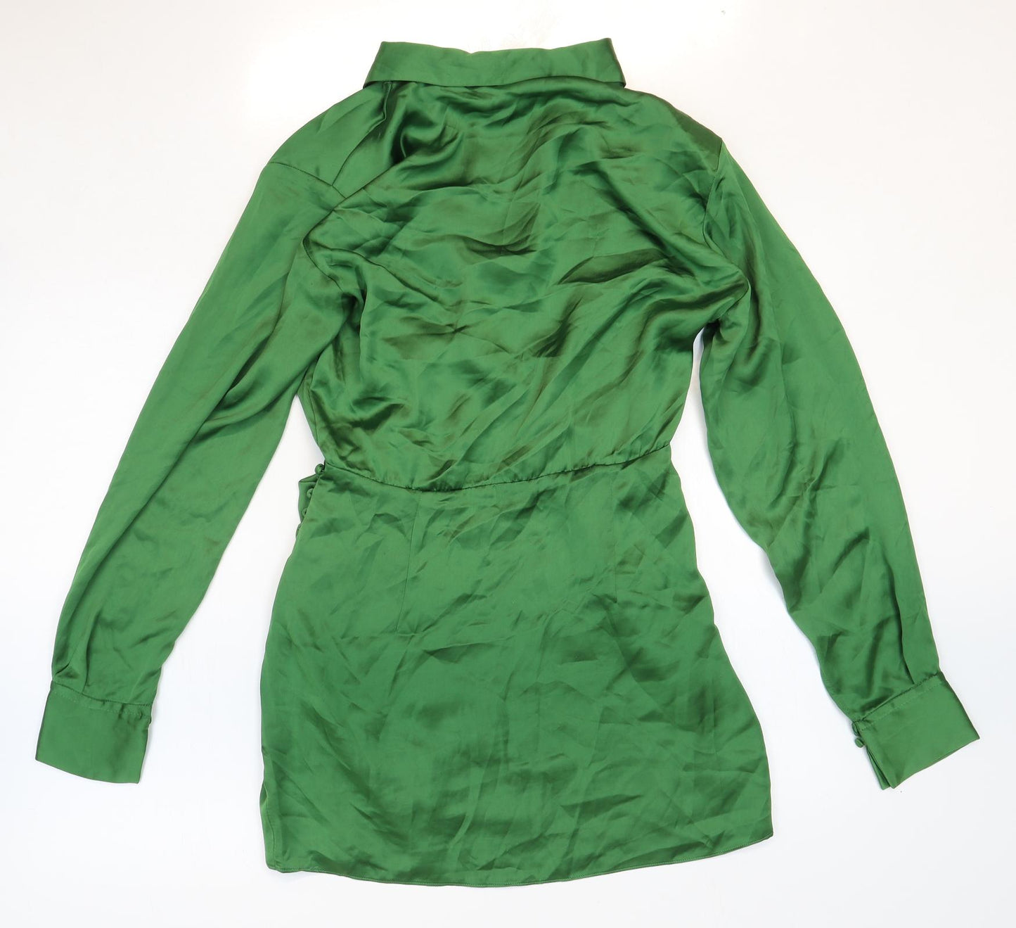 Zara Womens Green Polyester Shirt Dress Size S Collared