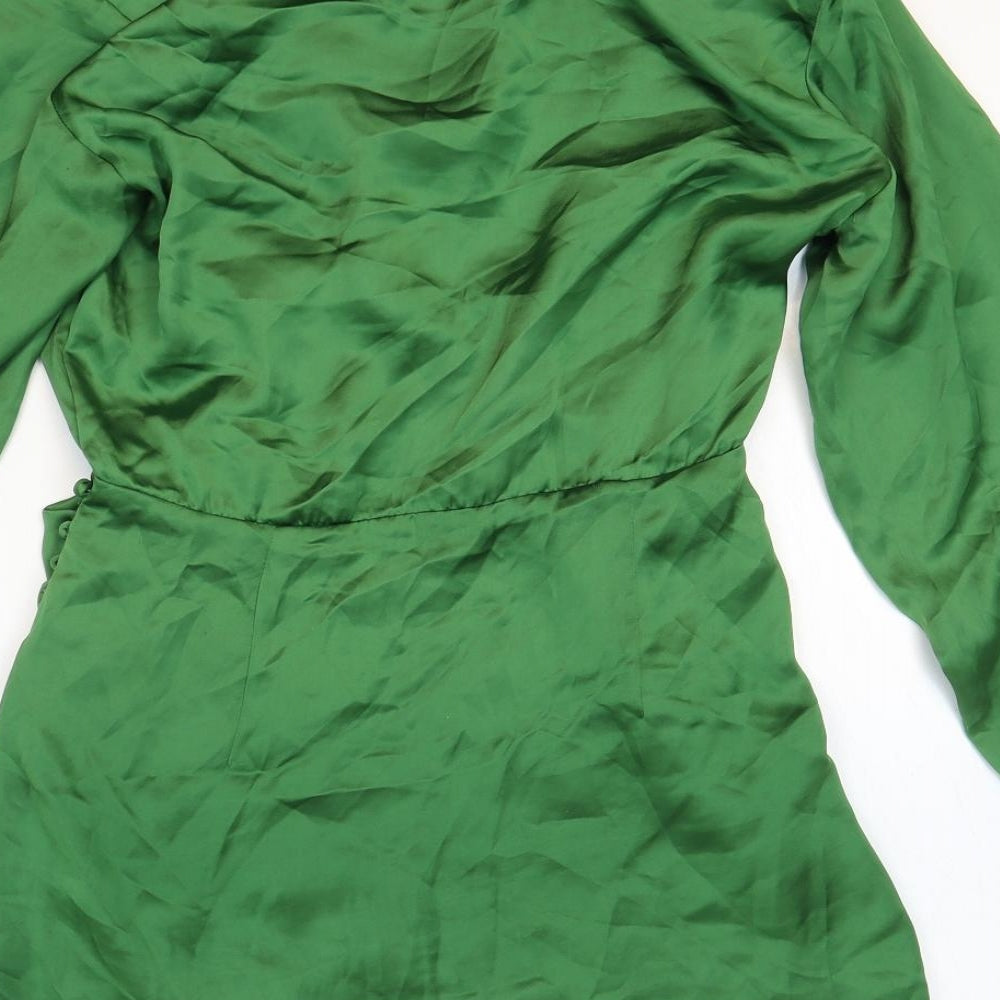Zara Womens Green Polyester Shirt Dress Size S Collared