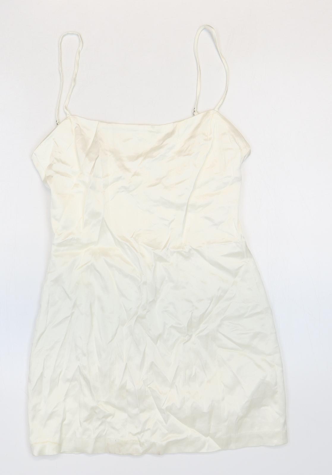 Zara Womens White Viscose Mini Size 10 Square Neck Zip
