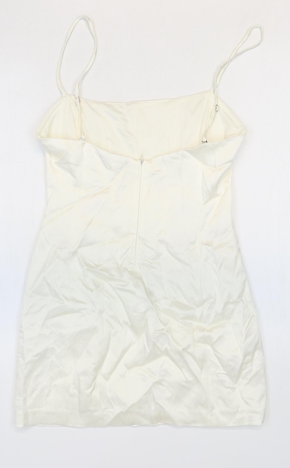 Zara Womens White Viscose Mini Size 10 Square Neck Zip