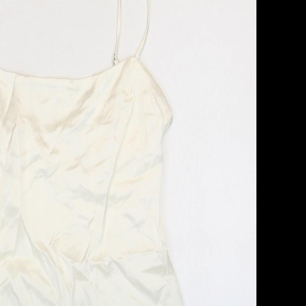 Zara Womens White Viscose Mini Size 10 Square Neck Zip
