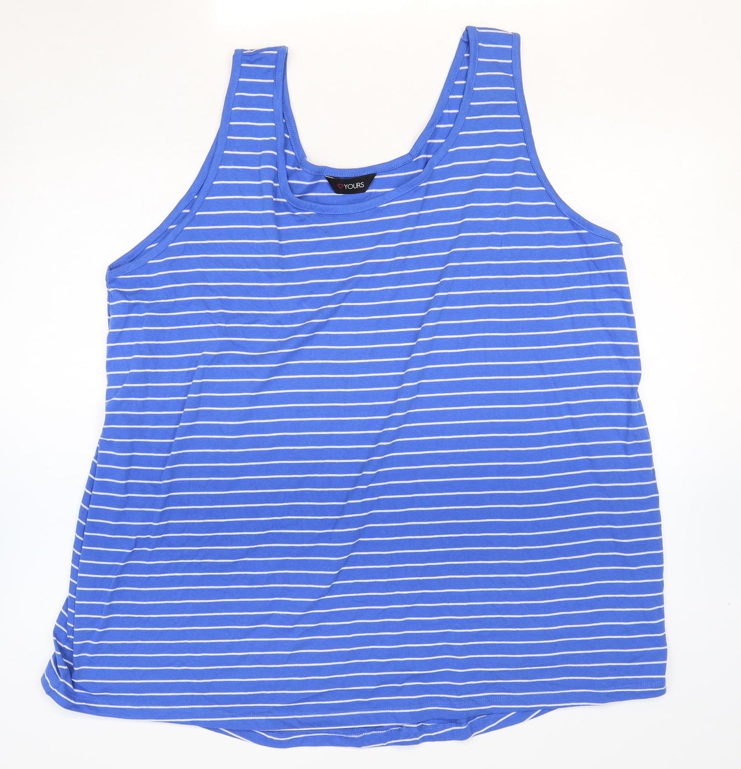 Yours Womens Blue Striped Polyester Basic Tank Size 26 Round Neck