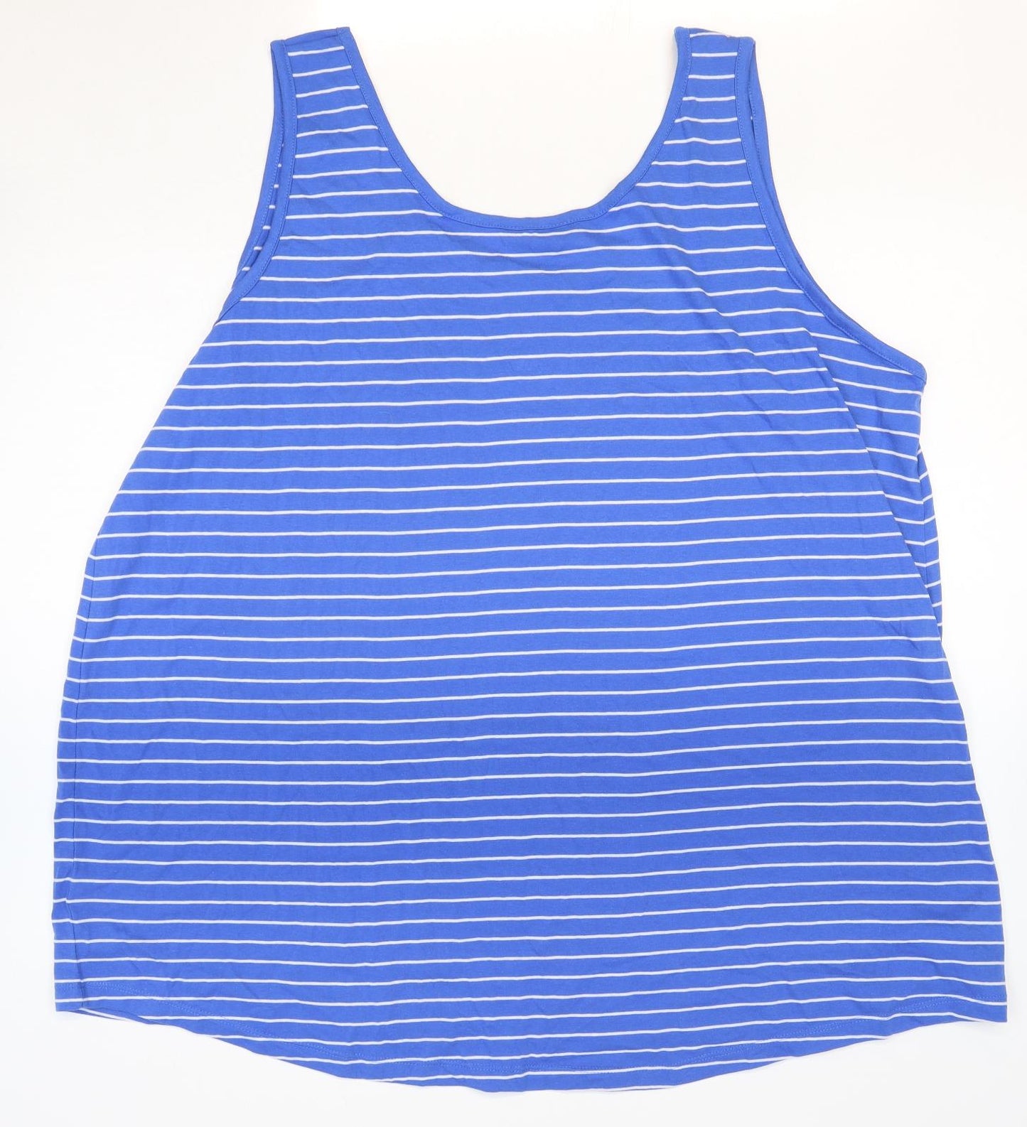 Yours Womens Blue Striped Polyester Basic Tank Size 26 Round Neck