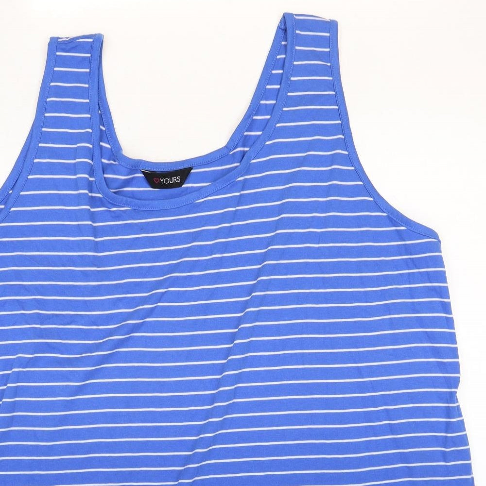 Yours Womens Blue Striped Polyester Basic Tank Size 26 Round Neck
