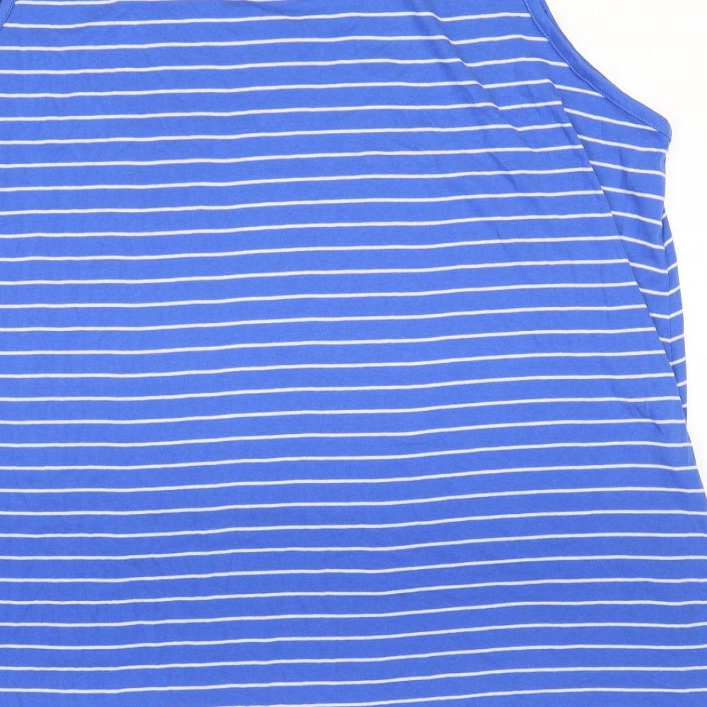Yours Womens Blue Striped Polyester Basic Tank Size 26 Round Neck