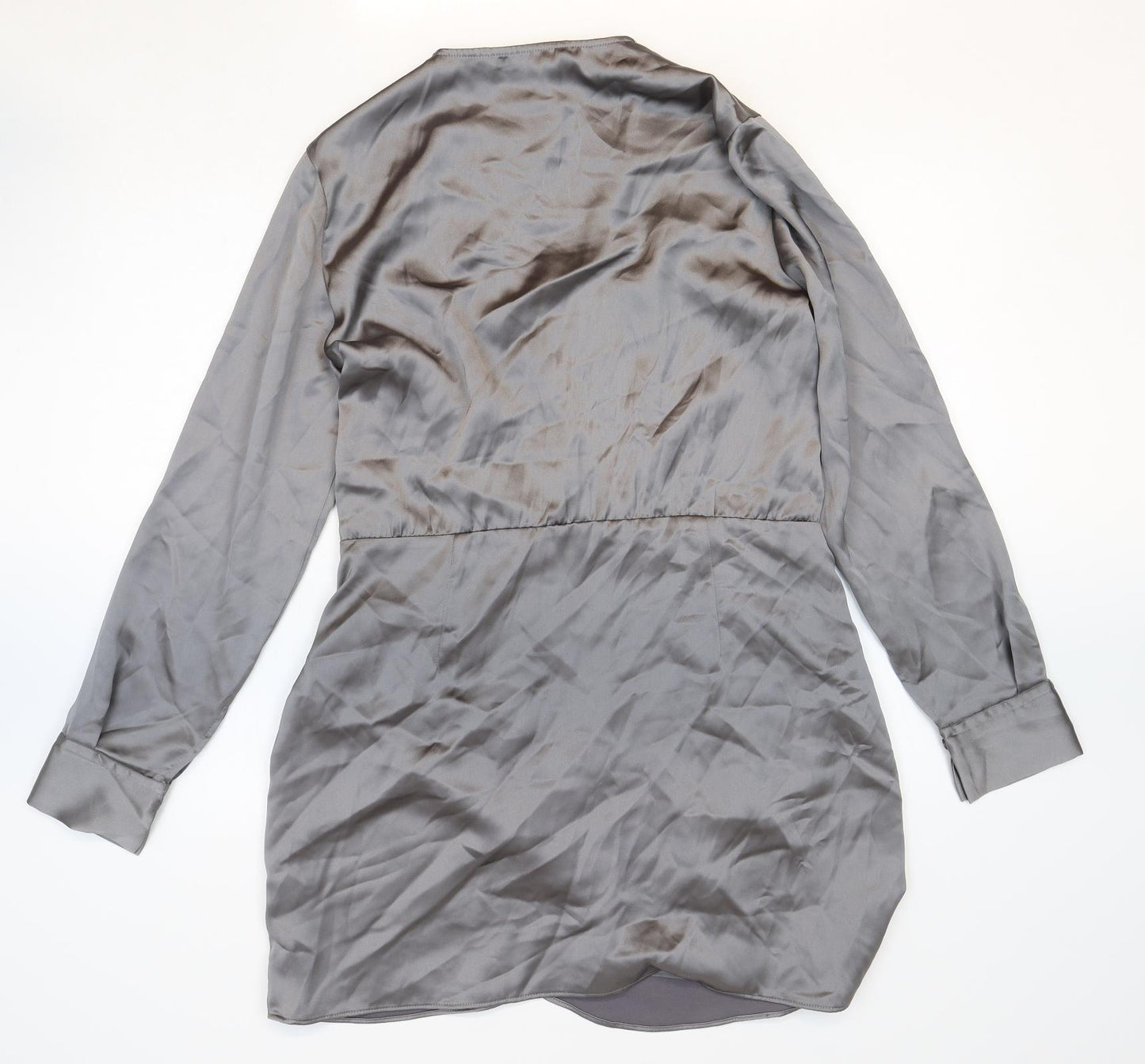 Zara Womens Grey Polyester Shirt Dress Size XL V-Neck