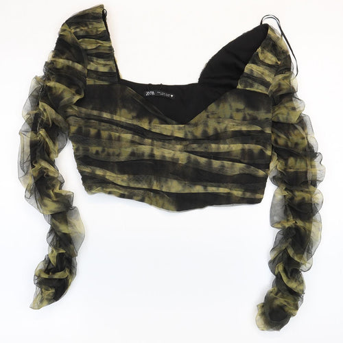 Zara Womens Green Polyester Cropped Blouse Size M Square Neck