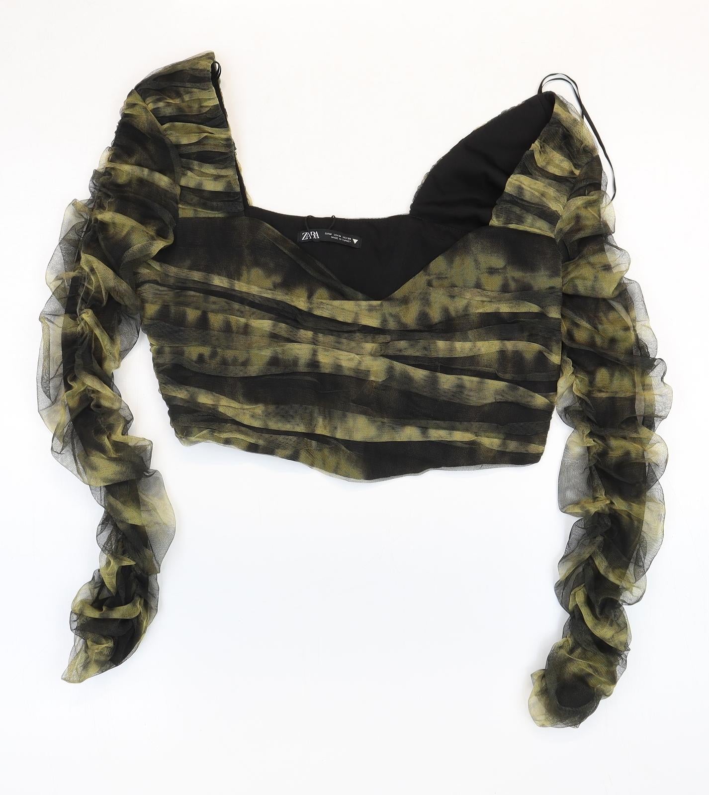 Zara Womens Green Polyester Cropped Blouse Size M Square Neck