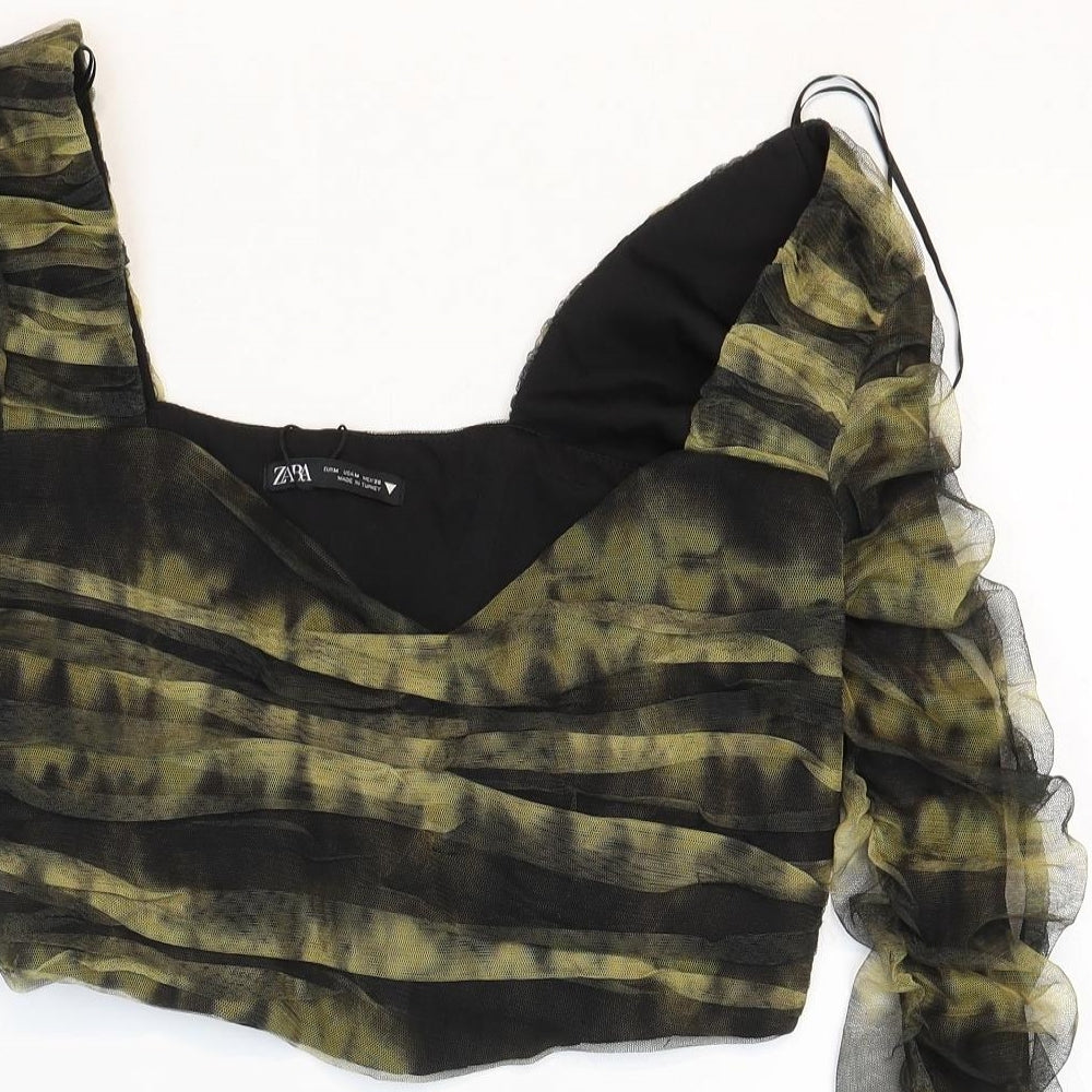 Zara Womens Green Polyester Cropped Blouse Size M Square Neck