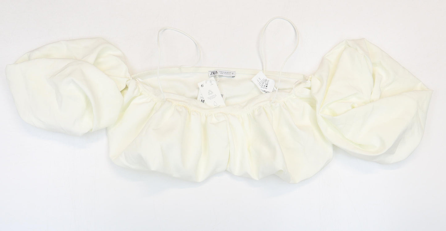 Zara Womens White Polyester Cropped Tank Size M Boat Neck