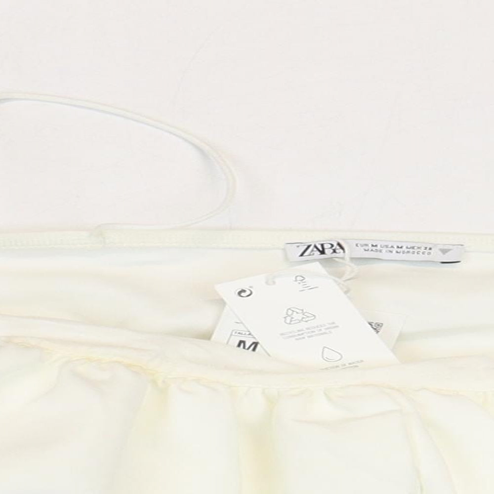 Zara Womens White Polyester Cropped Tank Size M Boat Neck