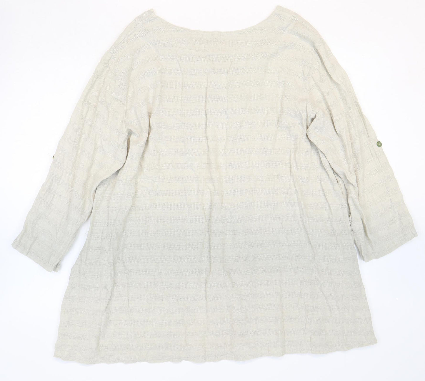 Preworn Womens Beige 100% Cotton Basic Blouse One Size Round Neck