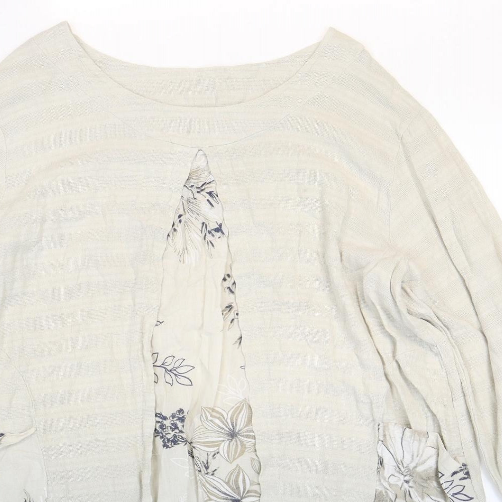 Preworn Womens Beige 100% Cotton Basic Blouse One Size Round Neck