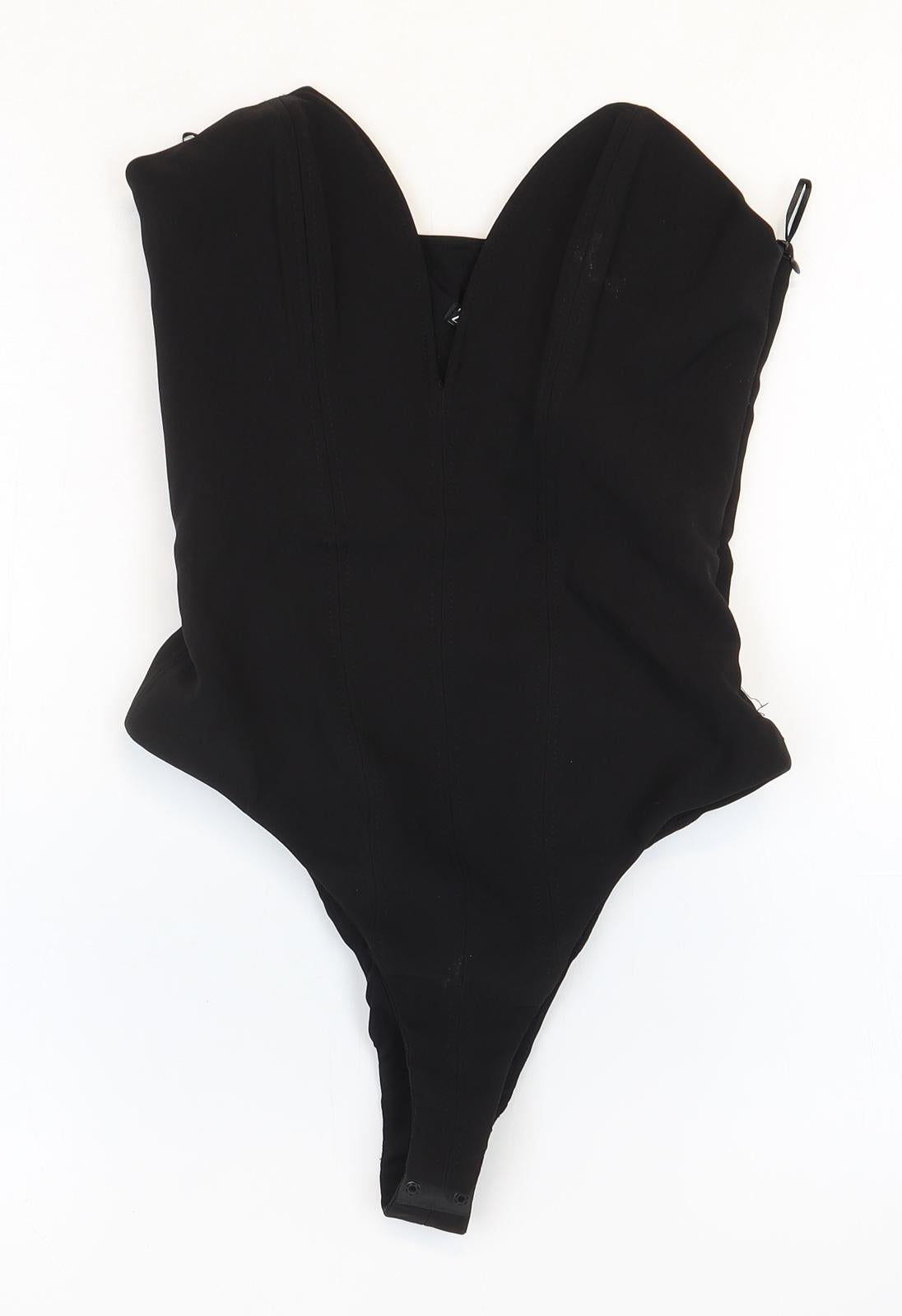 Zara Womens Black Polyester Bodysuit One-Piece Size XS Zip