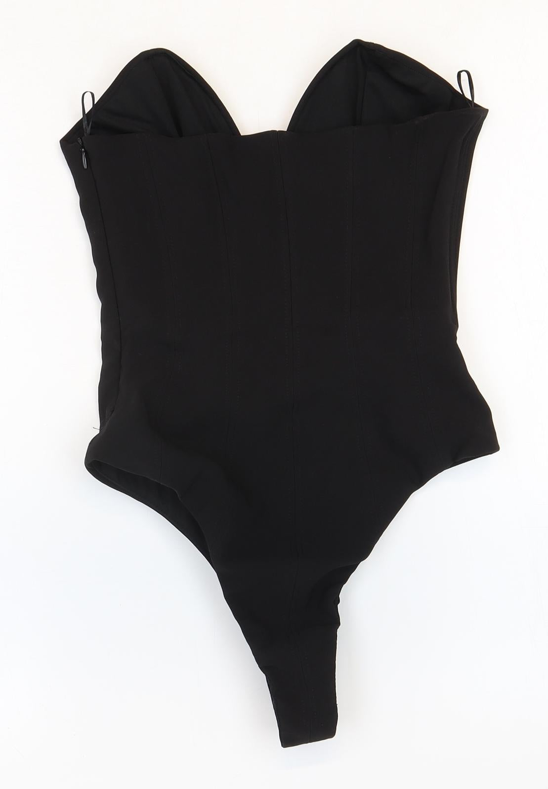 Zara Womens Black Polyester Bodysuit One-Piece Size XS Zip