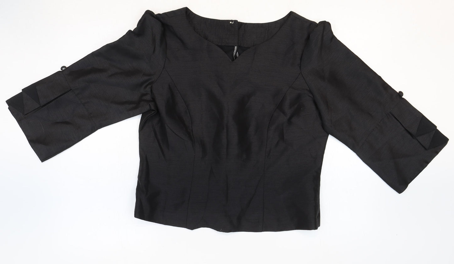Preworn Womens Black Polyester Basic Blouse Size 14 V-Neck