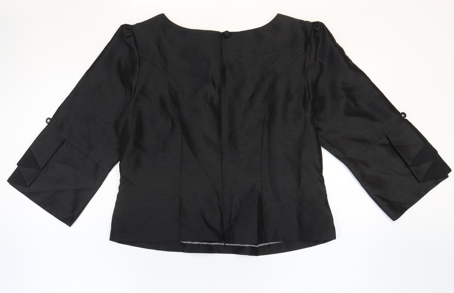 Preworn Womens Black Polyester Basic Blouse Size 14 V-Neck
