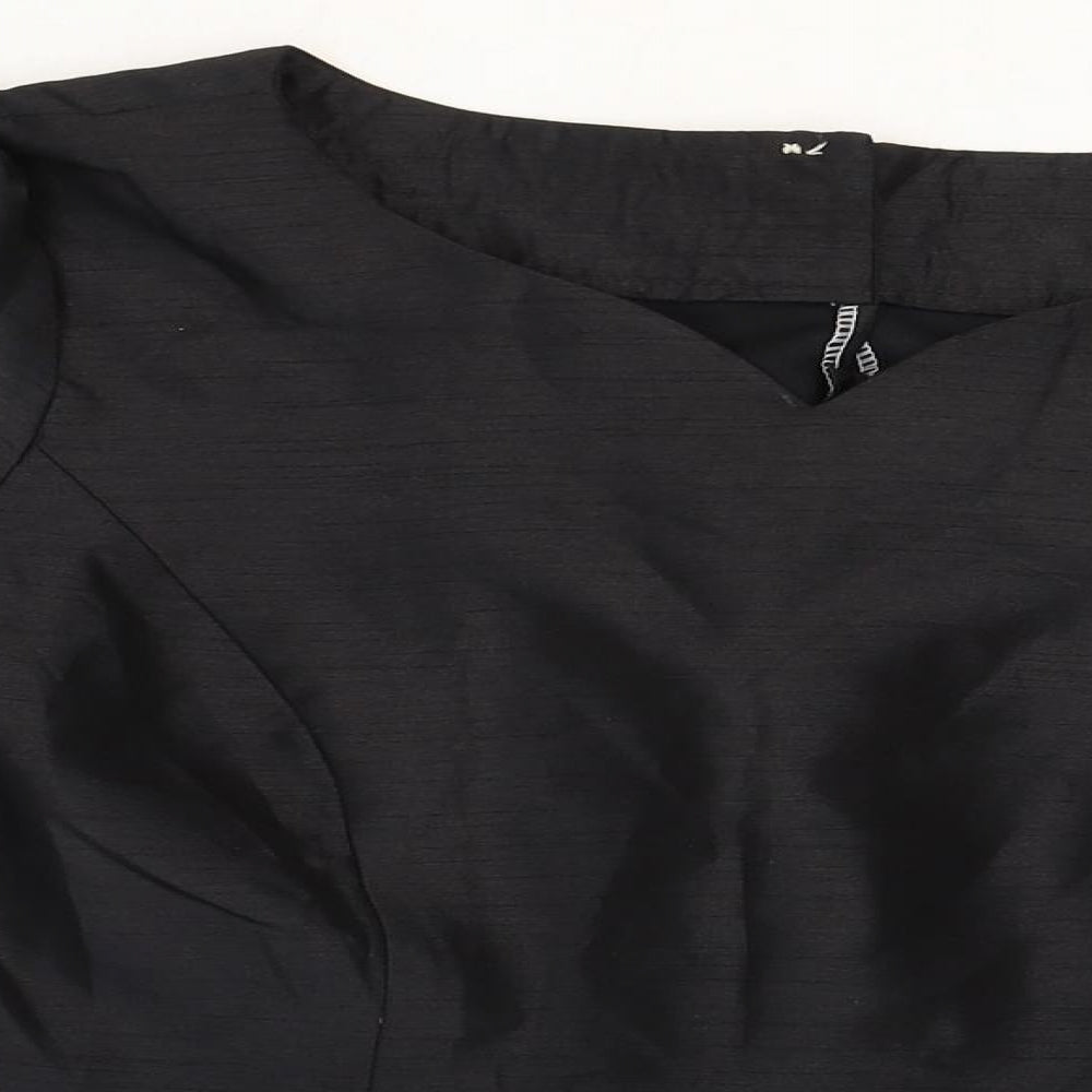 Preworn Womens Black Polyester Basic Blouse Size 14 V-Neck