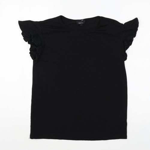 NEXT Womens Black Polyester Basic T-Shirt Size 6 Round Neck - Anglaise Detail