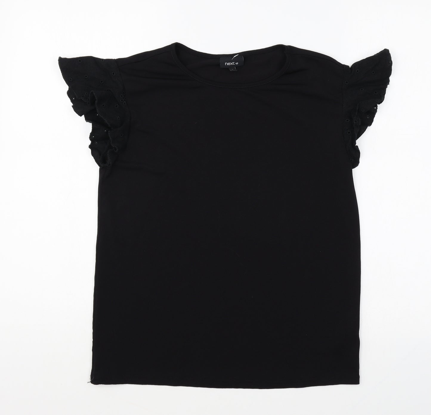 NEXT Womens Black Polyester Basic T-Shirt Size 6 Round Neck - Anglaise Detail