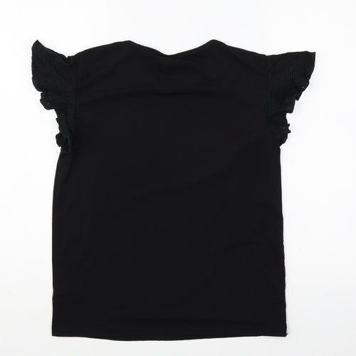 NEXT Womens Black Polyester Basic T-Shirt Size 6 Round Neck - Anglaise Detail