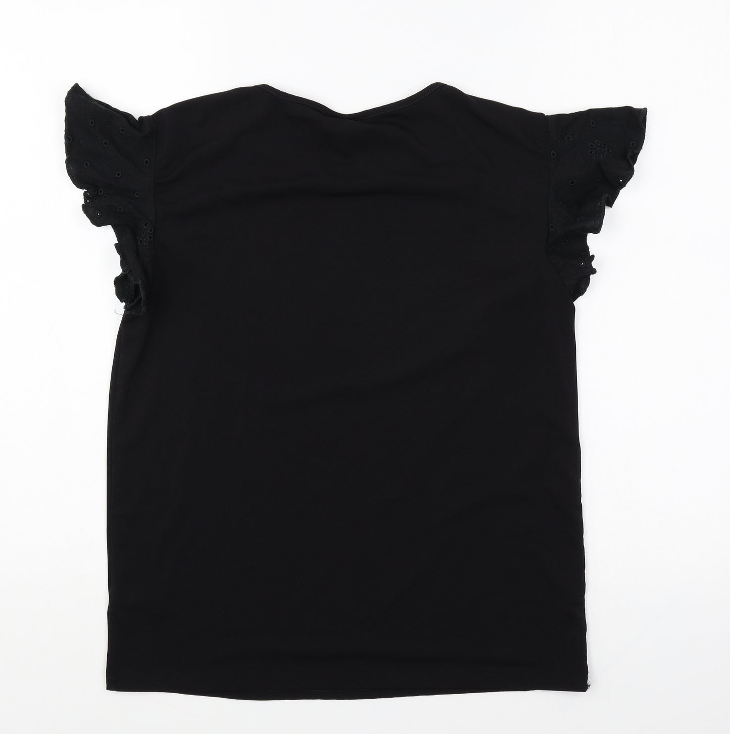 NEXT Womens Black Polyester Basic T-Shirt Size 6 Round Neck - Anglaise Detail