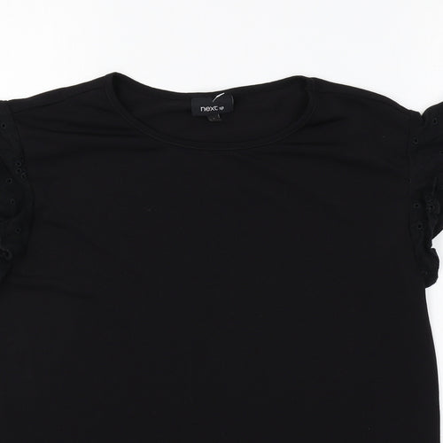 NEXT Womens Black Polyester Basic T-Shirt Size 6 Round Neck - Anglaise Detail