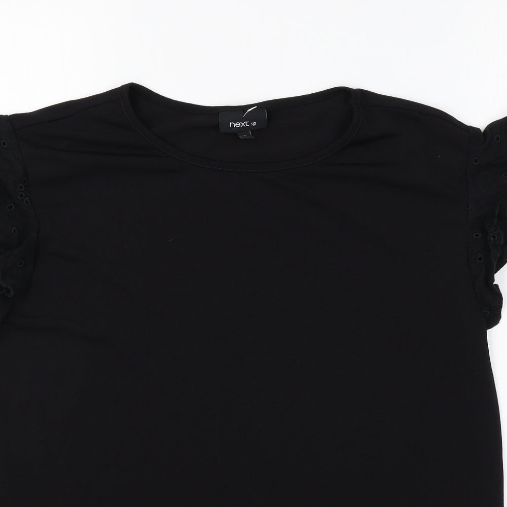 NEXT Womens Black Polyester Basic T-Shirt Size 6 Round Neck - Anglaise Detail