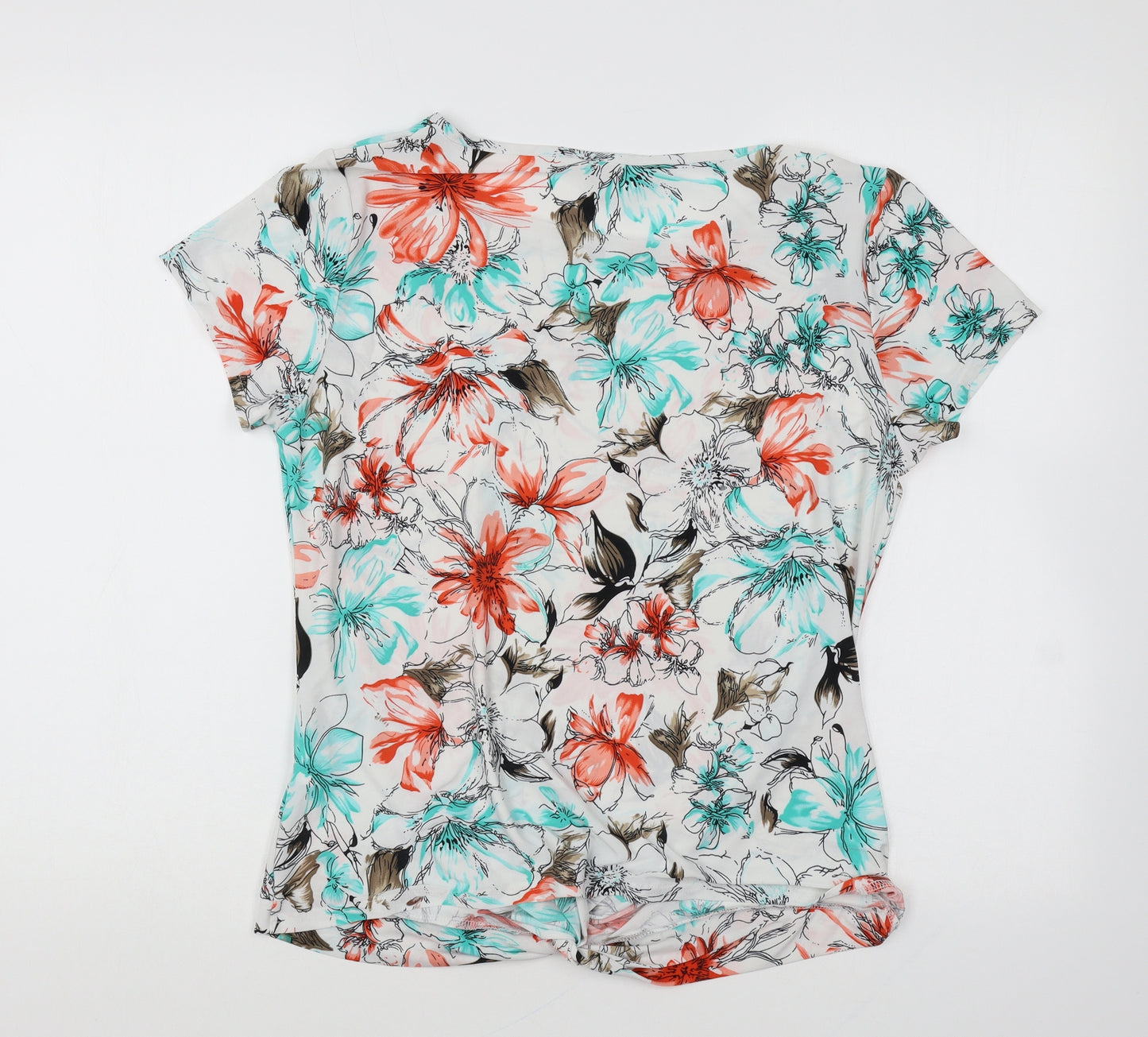 Vida Vi Womens Multicoloured Geometric Polyester Basic T-Shirt Size 14 Round Neck