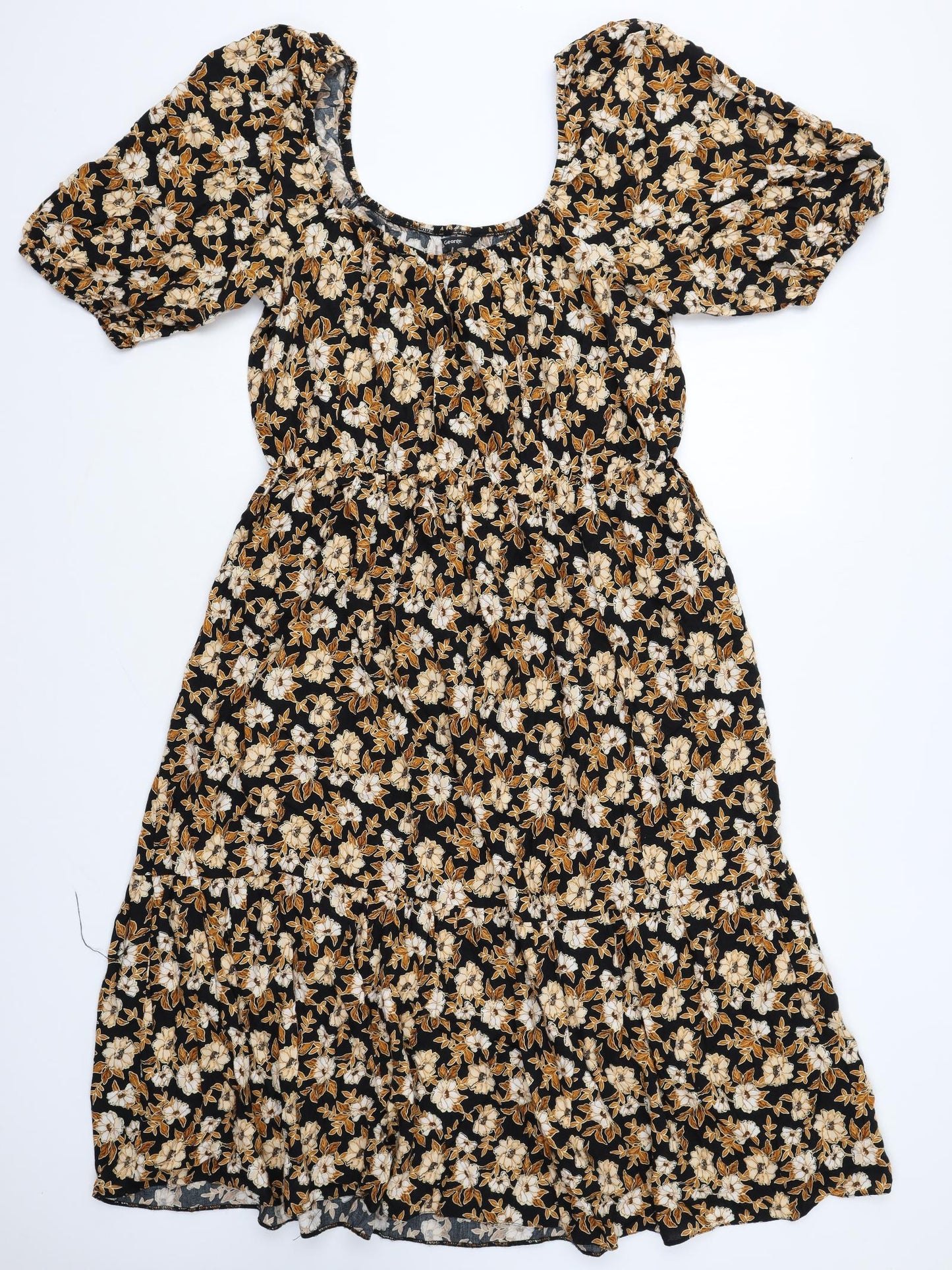 George Womens Brown Floral Polyester Fit & Flare Size 16 Scoop Neck Pullover