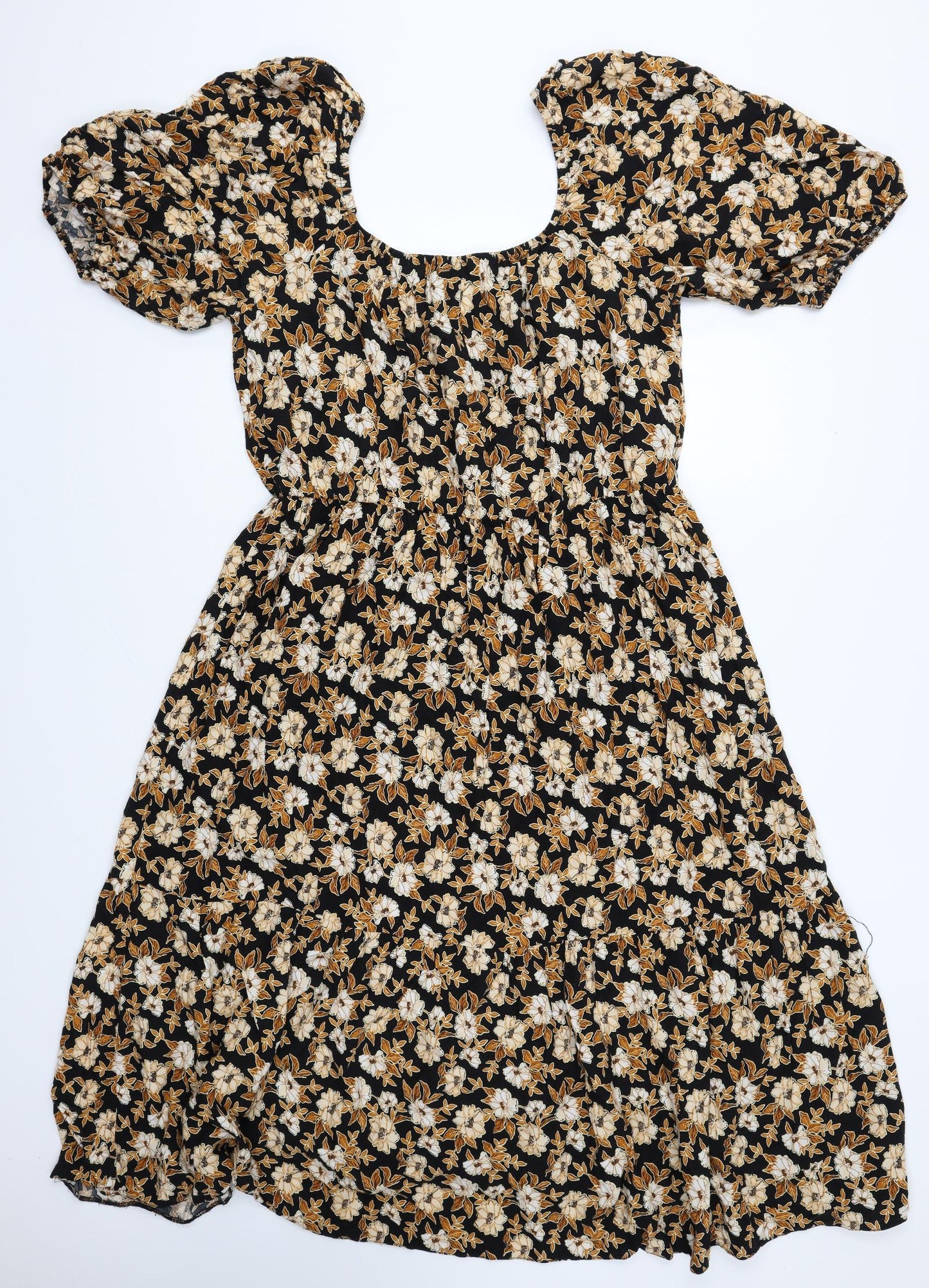 George Womens Brown Floral Polyester Fit & Flare Size 16 Scoop Neck Pullover