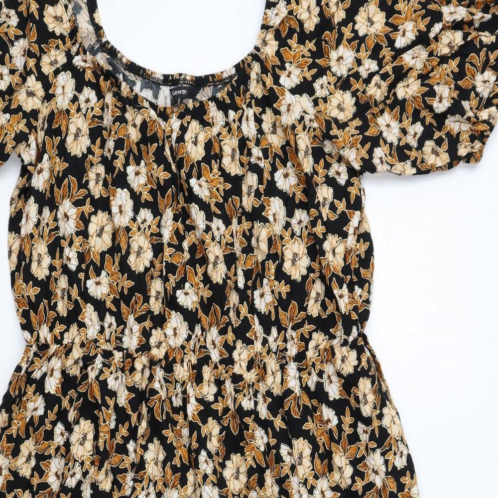 George Womens Brown Floral Polyester Fit & Flare Size 16 Scoop Neck Pullover