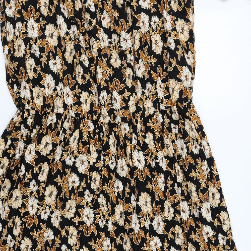 George Womens Brown Floral Polyester Fit & Flare Size 16 Scoop Neck Pullover