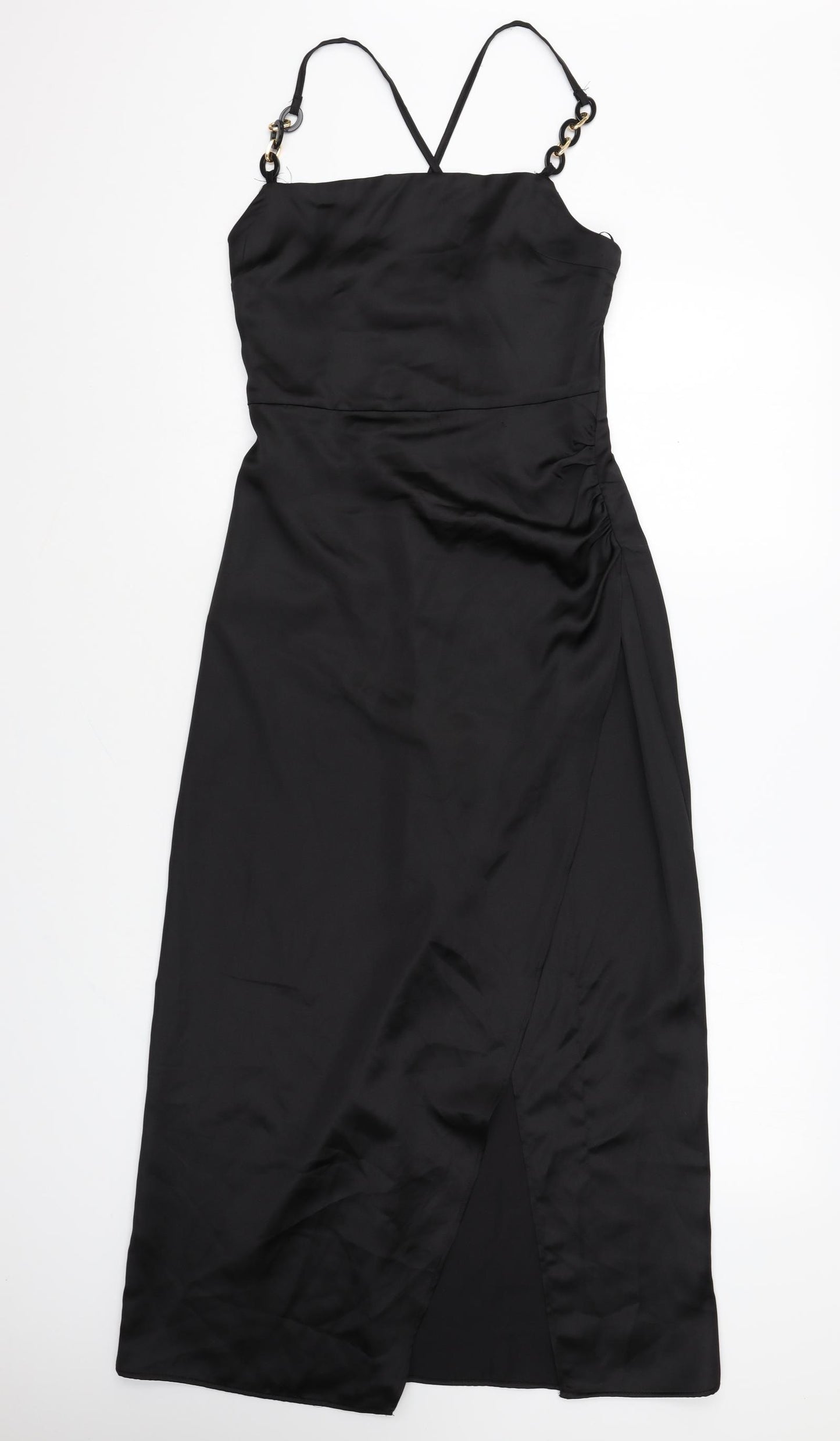 Zara Womens Black Polyester A-Line Size S Square Neck Zip