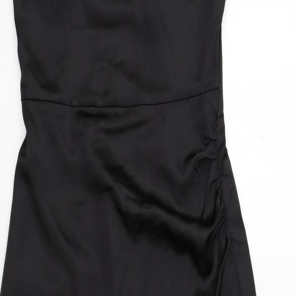 Zara Womens Black Polyester A-Line Size S Square Neck Zip