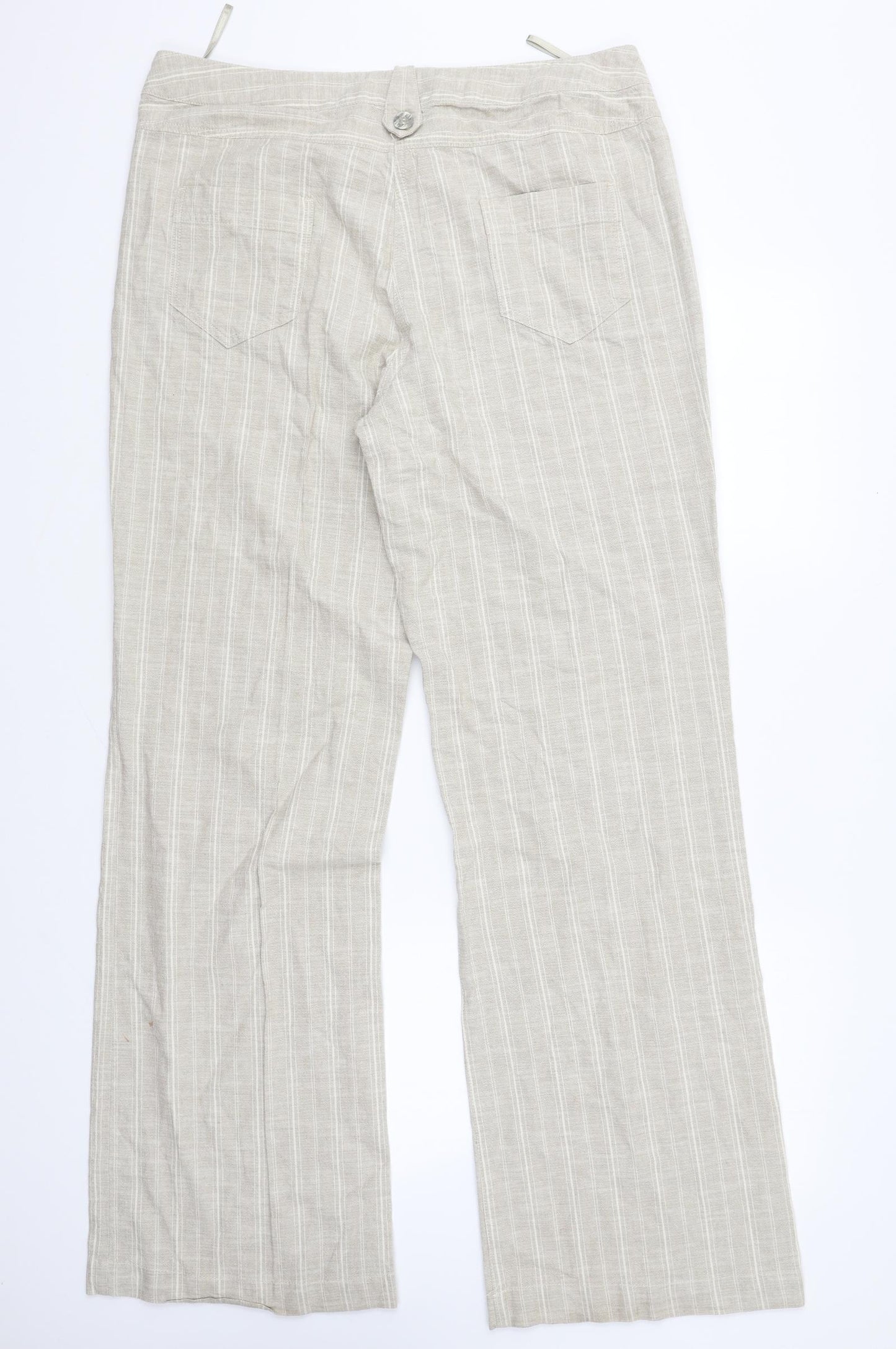 Per Una Womens Beige Striped Cotton Blend Dress Pants Trousers Size 16 L34 in Regular Zip