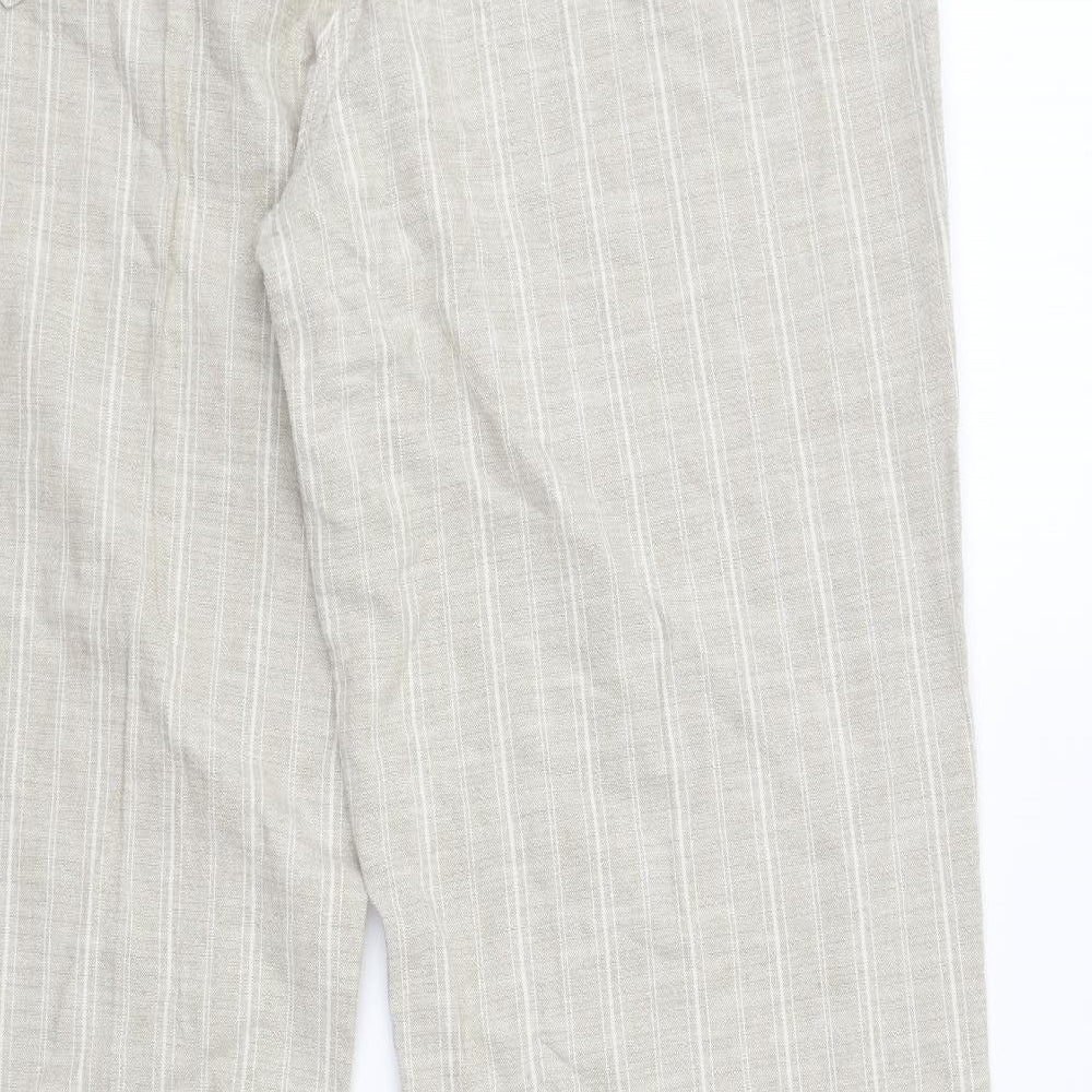 Per Una Womens Beige Striped Cotton Blend Dress Pants Trousers Size 16 L34 in Regular Zip