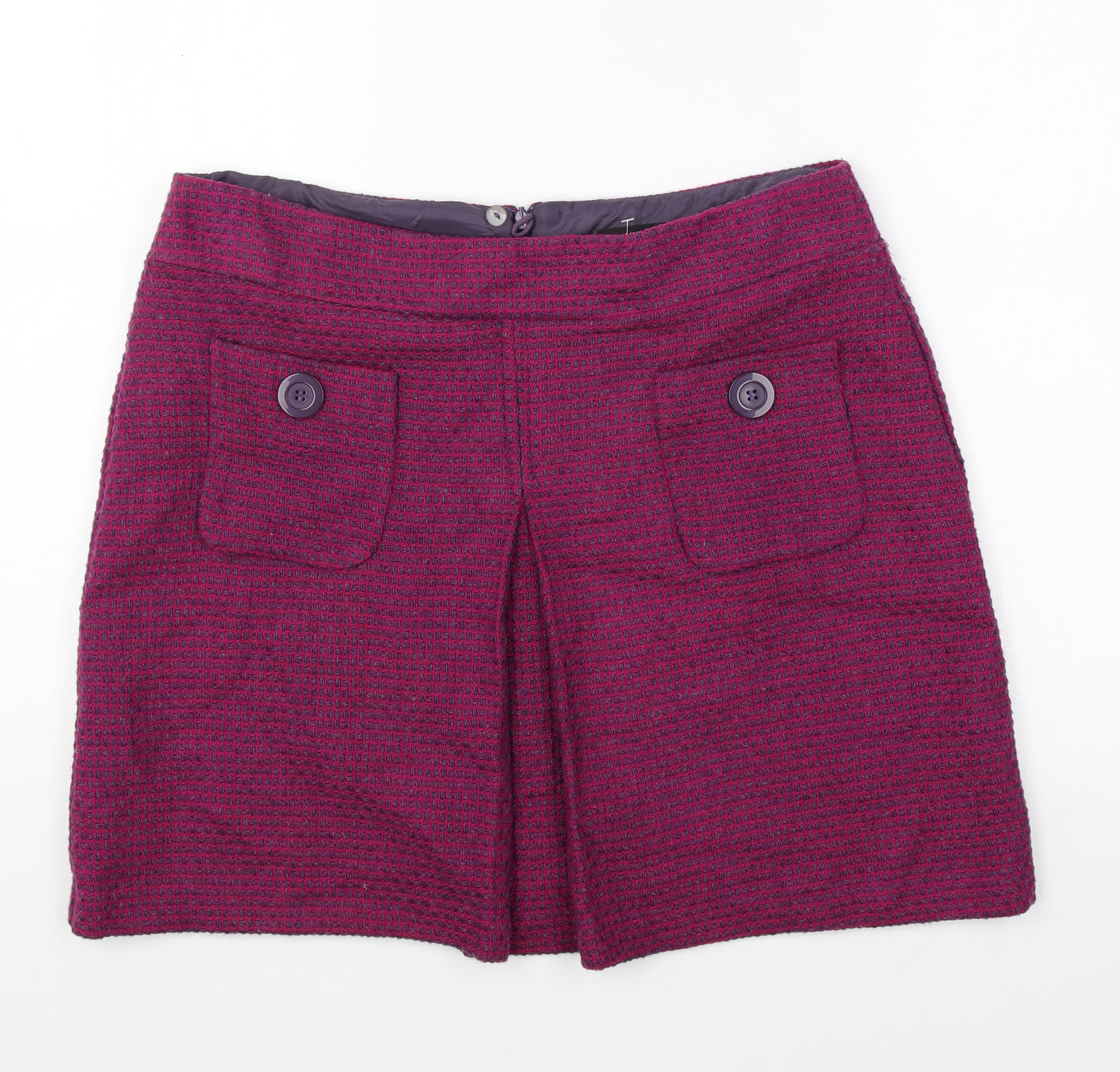 Marks and Spencer Womens Purple Geometric Polyester A-Line Skirt Size 14 Zip