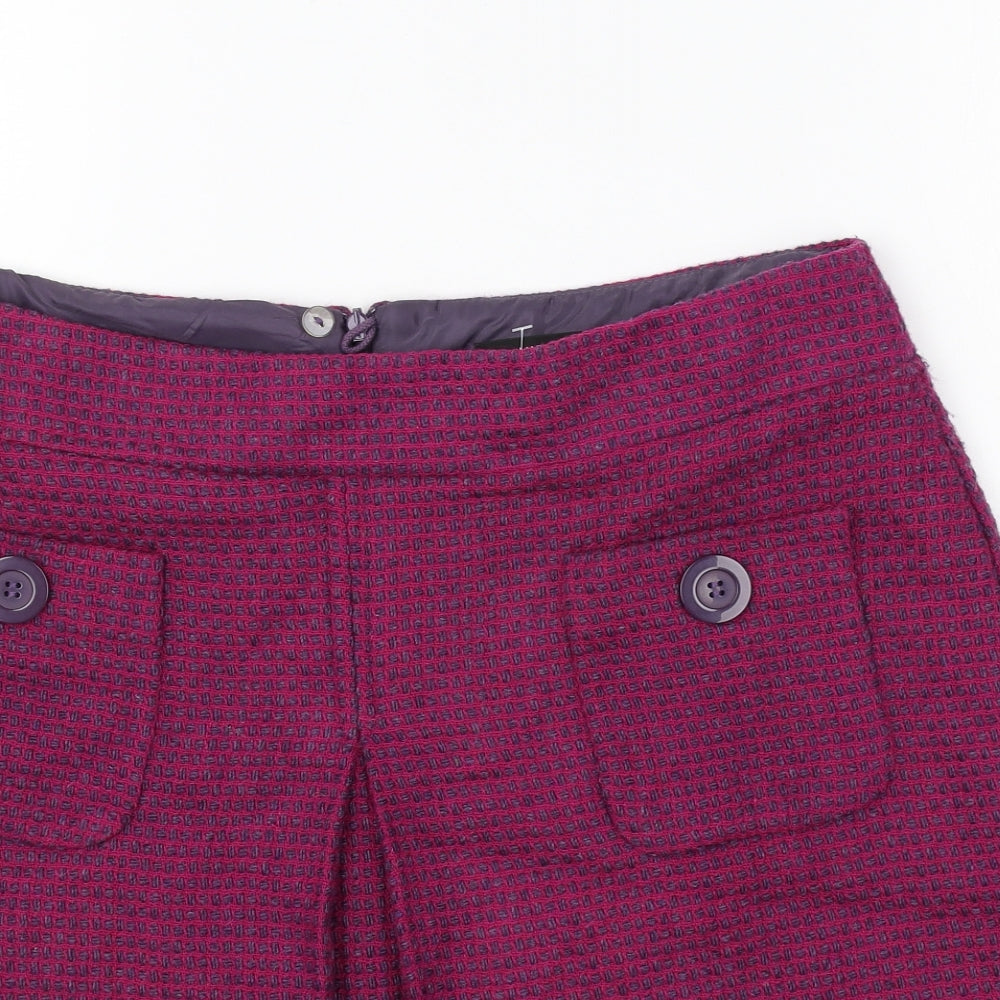 Marks and Spencer Womens Purple Geometric Polyester A-Line Skirt Size 14 Zip