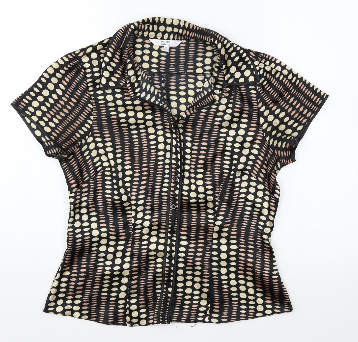 Petite Collection Womens Black Geometric Polyester Basic Button-Up Size 12 Collared