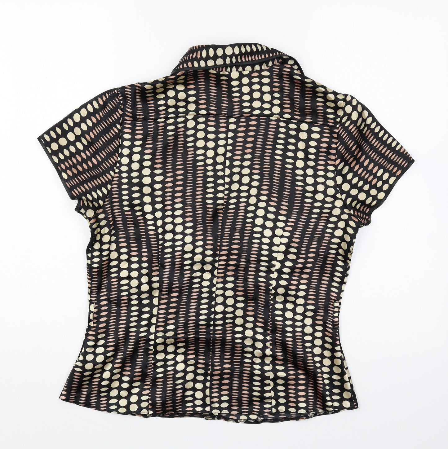 Petite Collection Womens Black Geometric Polyester Basic Button-Up Size 12 Collared